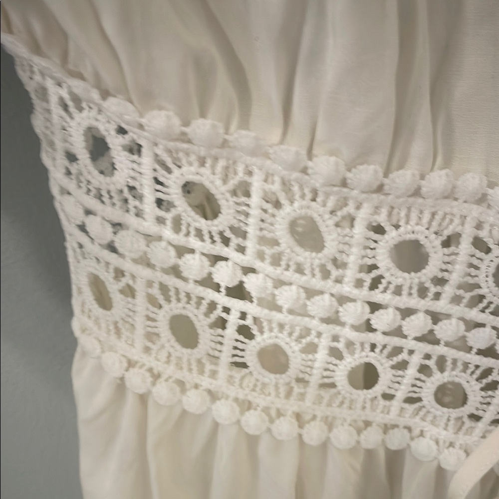 White Lace Trim kimono cover up long jacket nwt - Picture 3 of 13